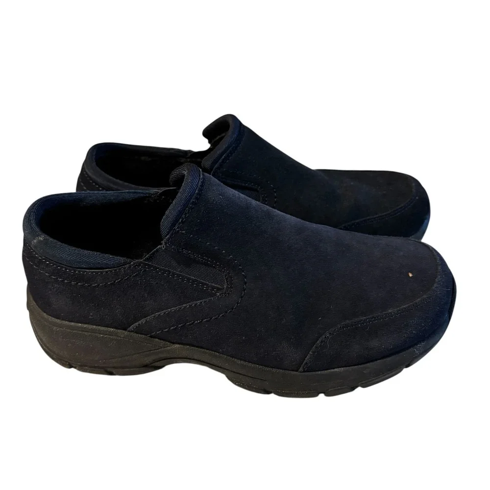 Lands End Womens Navy Blue Suede All Weather Slip On Loafers Shoes 7D 444684